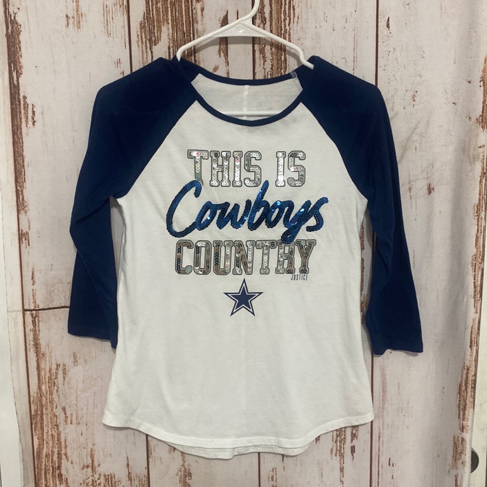 Girls Justice Dallas Cowboys baseball tee. EUC.  Size 14/16.